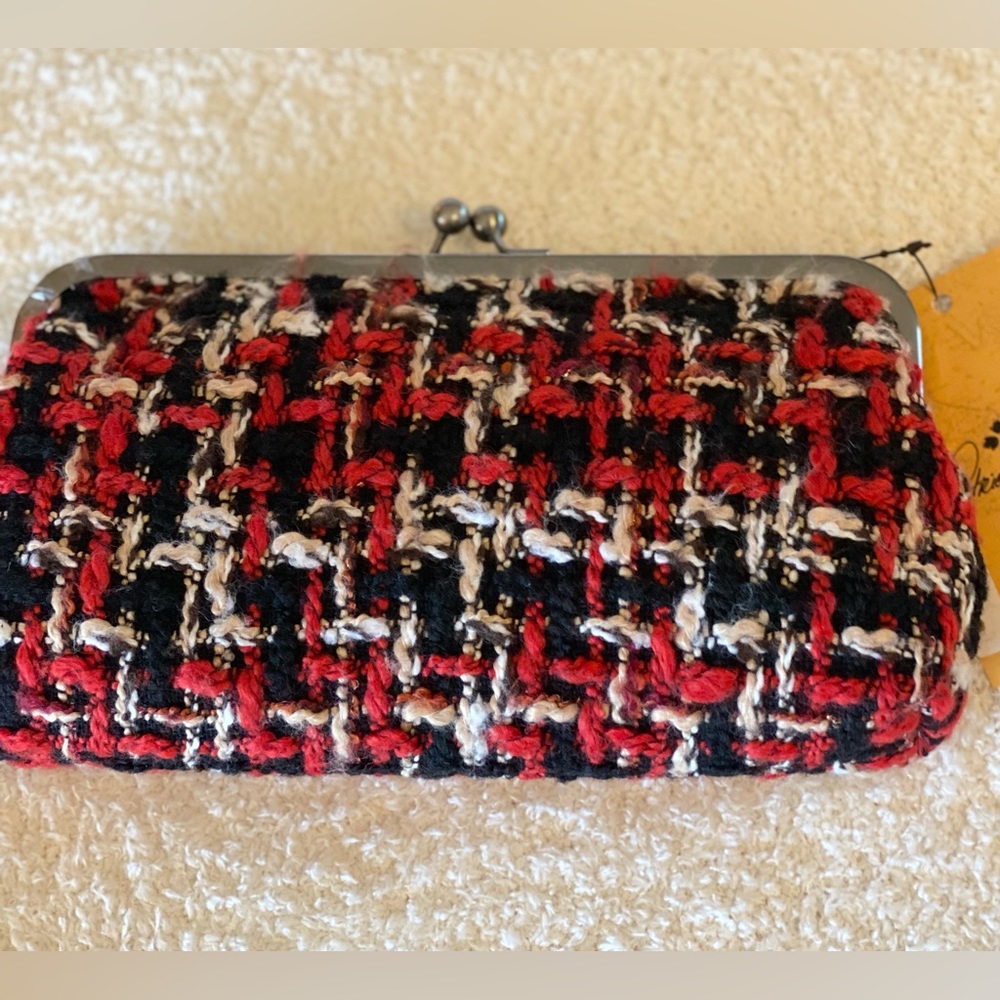 Patricia Nash Boucle Red Black Woven Clutch/ Crossbody Purse .